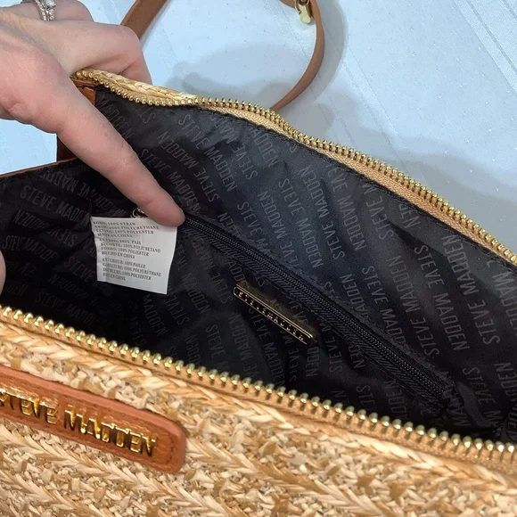 Steve Madden Crossbody Bag Straw Purse Natural Lexi Seasonal Brown Tan Gold - Picture 11 of 13